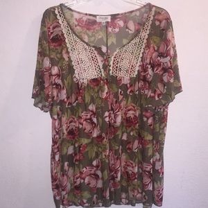 Siren Lilly Floral & Lace Sheer Blouse Size 3X